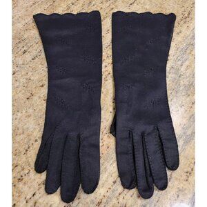 Vintage Size S M 6.5 Black Stretch Nylon Formal 12" Long Gloves Stitching Detail
